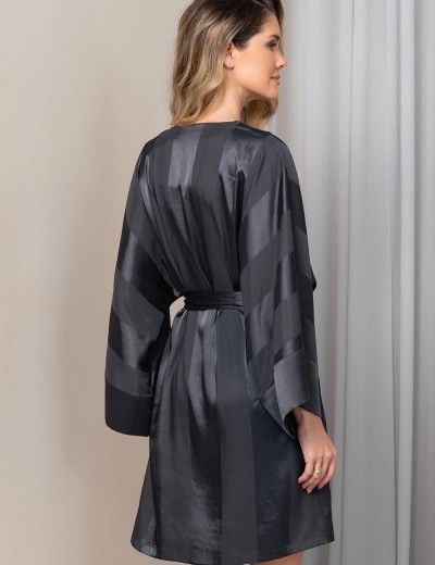 Атласный халат кимоно Mia-Amore ILONA 7543 графит, Цвет: графит, Размеры: 2XL/3XL, изображение 2