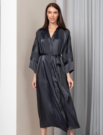Атласный длинный халат Mia-Amore ILONA 7549 графит, Цвет: графит, Размеры: S/M, изображение 3