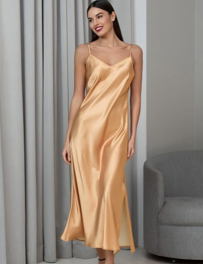 Длинная шёлковая сорочка Mia-Amore JARDIN 4028 золотой, Цвет: золотой, Размеры: 3XL, изображение 3