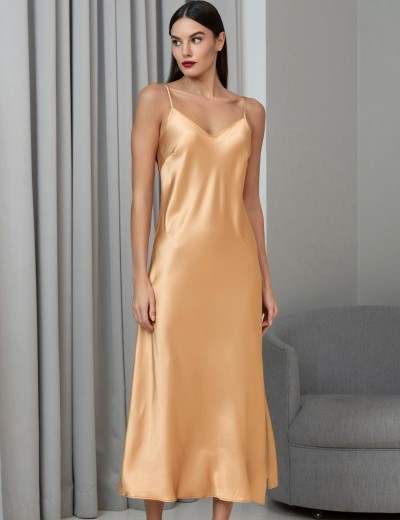 Длинная шёлковая сорочка Mia-Amore JARDIN 4028 золотой, Цвет: золотой, Размеры: 3XL, изображение 4