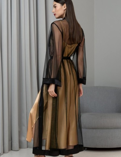 Халат из сетки с шёлком Mia-Amore JARDIN 4029 черный, Цвет: черный, Размеры: XS, изображение 2