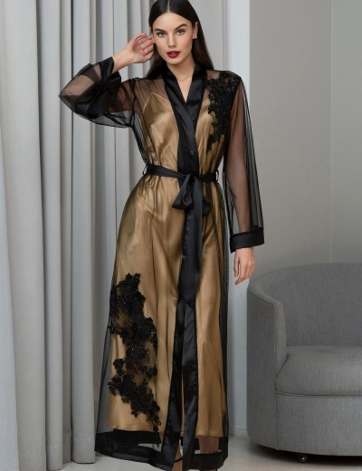 Халат из сетки с шёлком Mia-Amore JARDIN 4029 черный, Цвет: черный, Размеры: XS, изображение 3