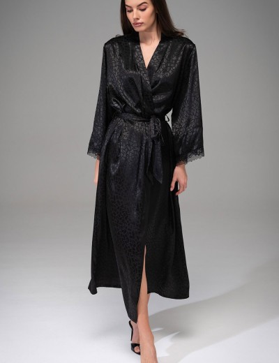 Атласный халат большого размера Mia-Amore JOANNA 7319 черный, Цвет: черный, Размеры: 2XL/3XL, изображение 4
