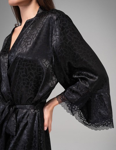 Атласный халат большого размера Mia-Amore JOANNA 7319 черный, Цвет: черный, Размеры: 2XL/3XL, изображение 2