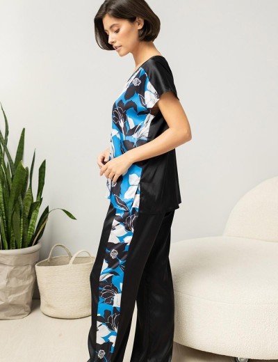 Пижама атласная Mia-Amore MARTINA 7325, Цвет: голубой+черный, Размеры: 3XL, изображение 2