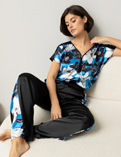 Пижама атласная Mia-Amore MARTINA 7325, Цвет: голубой+черный, Размеры: 3XL, изображение 4