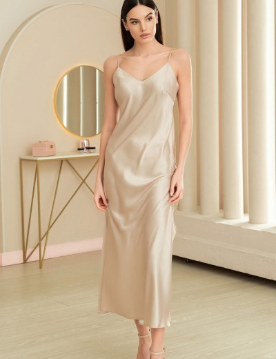 Длинная шёлковая сорочка Mia-Amore MARYROSE 4185, Цвет: белое золото, Размеры: 2XL, изображение 3