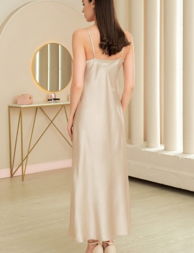 Длинная шёлковая сорочка Mia-Amore MARYROSE 4185, Цвет: белое золото, Размеры: 2XL, изображение 2