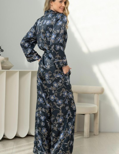 Шелковая пижама со штанами Mia-Amore ROXOLANA 4376, Цвет: темно-синий, Размеры: 5XL, изображение 2