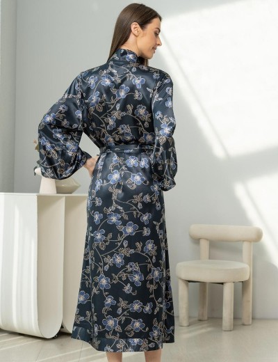 Длинный халат из шелка Mia-Amore ROXOLANA 4379, Цвет: темно-синий, Размеры: 4XL/5XL, изображение 2