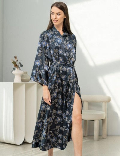 Длинный халат из шелка Mia-Amore ROXOLANA 4379, Цвет: темно-синий, Размеры: 4XL/5XL, изображение 3