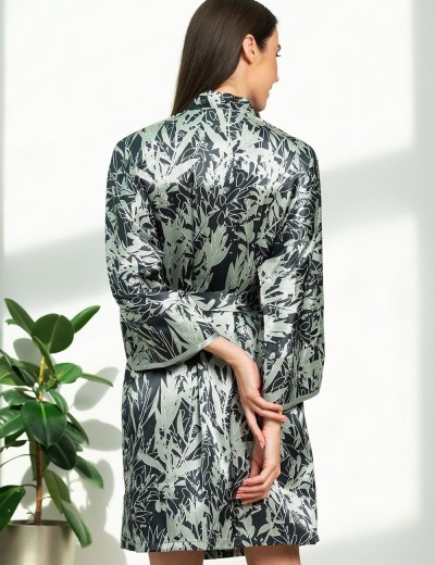 Короткий атласный халат Mia-Amore SOLANGE 7513, Цвет: серо-ментоловый, Размеры: 2XL/3XL, изображение 2