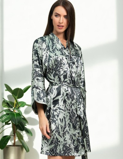 Короткий атласный халат Mia-Amore SOLANGE 7513, Цвет: серо-ментоловый, Размеры: 2XL/3XL, изображение 3