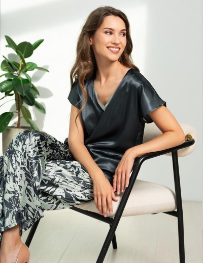 Пижама атласная с брюками Mia-Amore SOLANGE 7516, Цвет: серо-ментоловый, Размеры: S, изображение 3