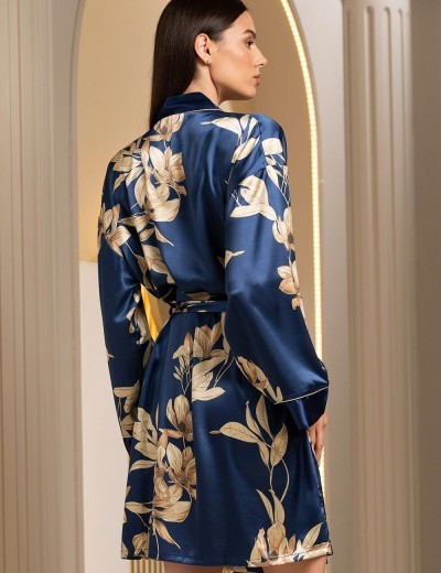 Халат атласный короткий Mia-Amore TAIS 7493, Цвет: темно-синий, Размеры: L/XL, изображение 2