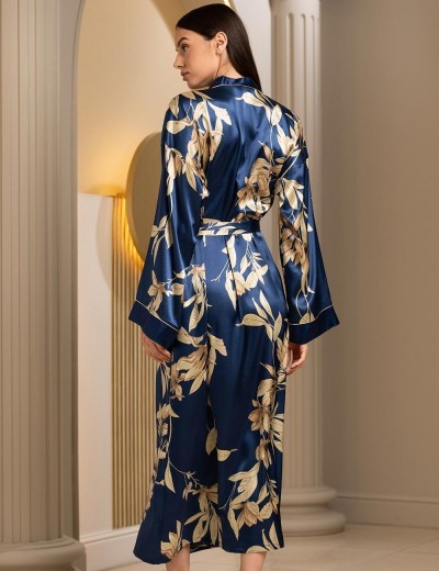 Халат атласный длинный Mia-Amore TAIS 7499, Цвет: темно-синий, Размеры: 2XL/3XL, изображение 2