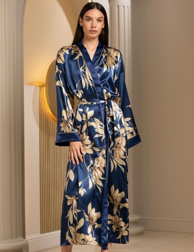 Халат атласный длинный Mia-Amore TAIS 7499, Цвет: темно-синий, Размеры: 2XL/3XL, изображение 3
