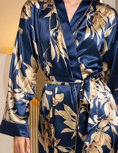 Халат атласный длинный Mia-Amore TAIS 7499, Цвет: темно-синий, Размеры: 2XL/3XL, изображение 4