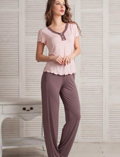 Трикотажная пижама с брюками Mia-Mella MILENA 6606, Цвет: шоколадный, Размеры: XS, изображение 2