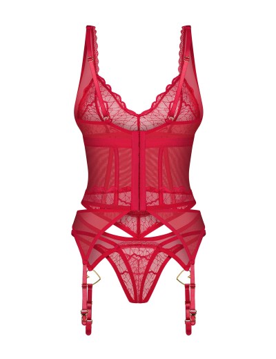 Сексуальный корсет + стринги Obsessive CUPIDE DESIR, Цвет: красный, Размеры: L/XL, изображение 4