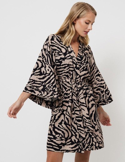 Халат-кимоно с широкими рукавами  Aruelle SHERRY, Цвет: капучино/черный, Размеры: XS, изображение 3