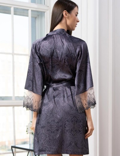 Короткий шёлковый халат Mia-Amore ALETTA 4443, Цвет: антрацит, Размеры: 2XL/3XL, изображение 2