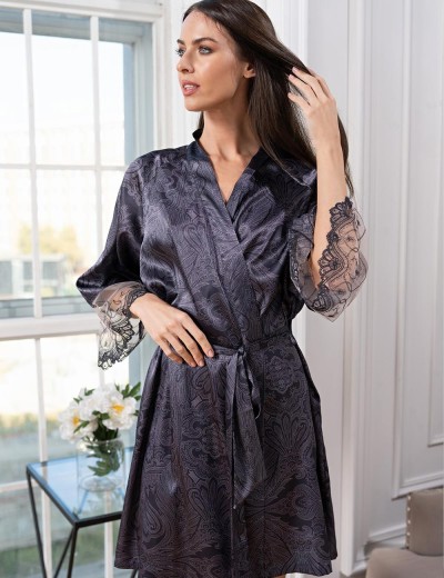 Короткий шёлковый халат Mia-Amore ALETTA 4443, Цвет: антрацит, Размеры: 2XL/3XL, изображение 4