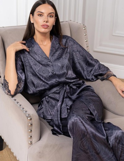 Шёлковая пижама с брюками Mia-Amore ALETTA 4446, Цвет: антрацит, Размеры: 5XL, изображение 3