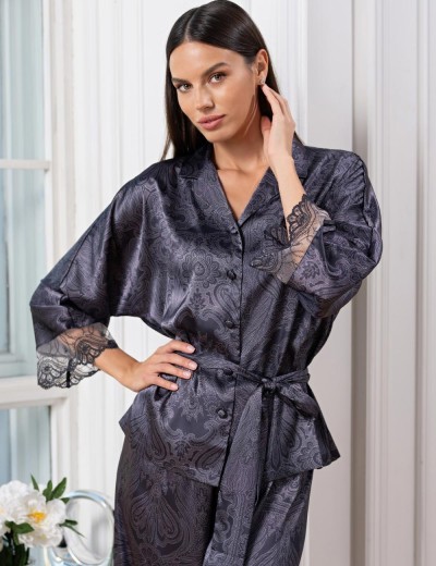 Шёлковая пижама с брюками Mia-Amore ALETTA 4446, Цвет: антрацит, Размеры: 5XL, изображение 4