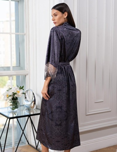 Длинный шёлковый халат Mia-Amore ALETTA 4449, Цвет: антрацит, Размеры: 4XL/5XL, изображение 2