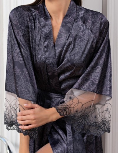 Длинный шёлковый халат Mia-Amore ALETTA 4449, Цвет: антрацит, Размеры: 4XL/5XL, изображение 4