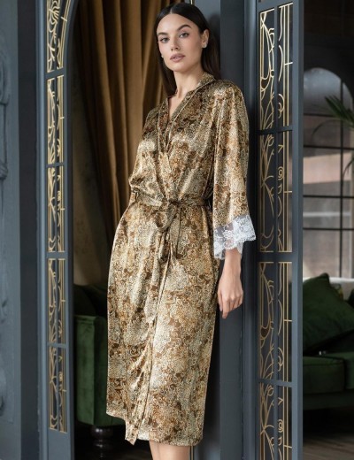 Длинный халат из шёлка Mia-Amore CAPPUCCINO 3119, Цвет: капучино, Размеры: 4XL/5XL, изображение 3