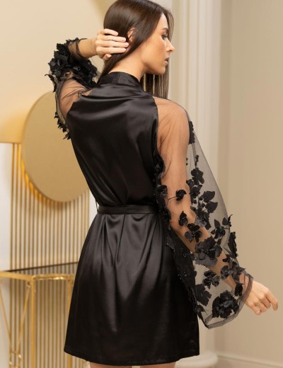 Шелковый халат с объемными цветами Mia-Amore FLORINDA 4273 черный, Цвет: черный, Размеры: XS, изображение 2