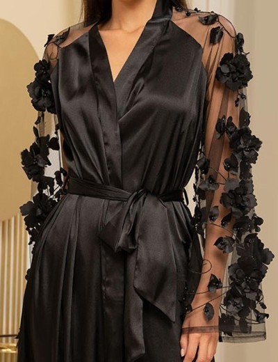 Длинный халат с объемными цветами Mia-Amore FLORINDA 4277 черный, Цвет: черный, Размеры: L/XL, изображение 4