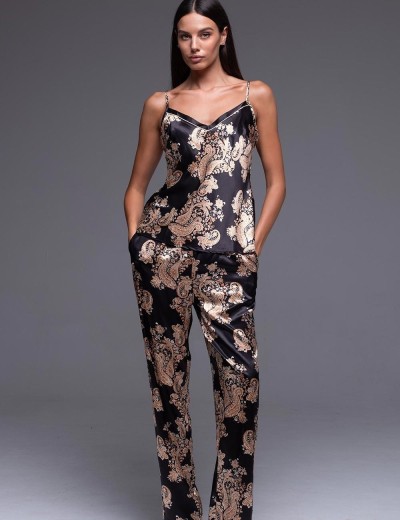 Пижама тройка из шёлка Mia-Amore GOLDEN FLOWER 3305, Цвет: черный, Размеры: L, изображение 2