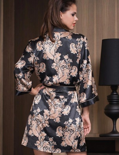 Короткая рубашка-халат Mia-Amore GOLDEN FLOWER 3307, Цвет: черный, Размеры: 3XL, изображение 2