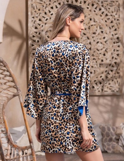 Двухсторонний атласный халат Mia-Amore NAOMI 9863, Цвет: леопард/васильковый, Размеры: XS, изображение 3