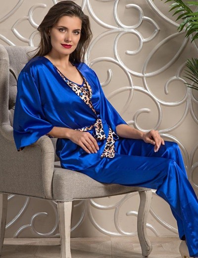 Пижама тройка с двухсторонним жакетом Mia-Amore NAOMI 9866, Цвет: леопард/васильковый, Размеры: S, изображение 2