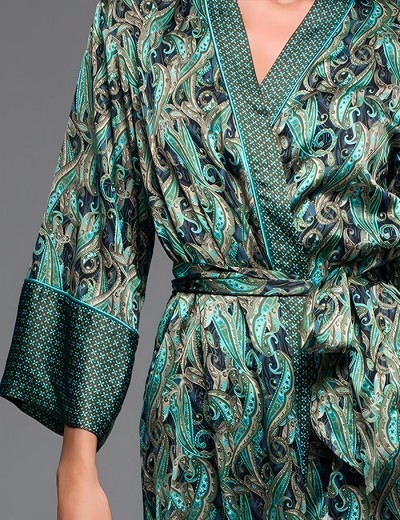 Короткий халат из шёлка с вискозой Mia-Amore AMINA 4103, Цвет: изумрудный, Размеры: 2XL/3XL, изображение 4