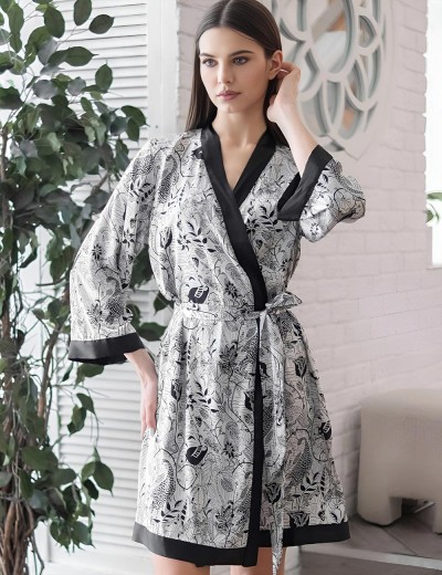 Короткий халат-кимоно Mia-Amore CHARLINE 4093, Цвет: черно-белый, Размеры: L/XL, изображение 3