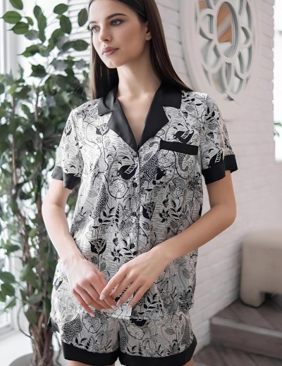 Шёлковый комплект с шортами Mia-Amore CHARLINE 4094, Цвет: черно-белый, Размеры: S, изображение 3