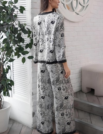 Комплект шелковый с брюками Mia-Amore CHARLINE 4096, Цвет: черно-белый, Размеры: 4XL, изображение 2