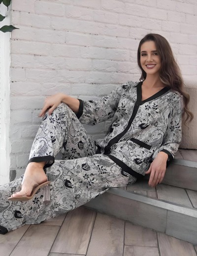 Комплект шелковый с брюками Mia-Amore CHARLINE 4096, Цвет: черно-белый, Размеры: 4XL, изображение 3