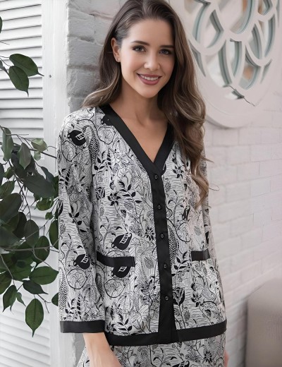 Комплект шелковый с брюками Mia-Amore CHARLINE 4096, Цвет: черно-белый, Размеры: 4XL, изображение 4