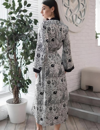 Длинный халат-кимоно Mia-Amore CHARLINE 4099, Цвет: черно-белый, Размеры: 2XL/3XL, изображение 2