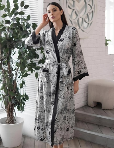 Длинный халат-кимоно Mia-Amore CHARLINE 4099, Цвет: черно-белый, Размеры: 2XL/3XL, изображение 3