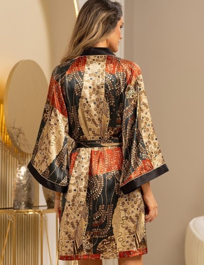 Короткий халат шёлковый Mia-Amore KLIMT 4423, Цвет: мультицвет, Размеры: 2XL/3XL, изображение 2