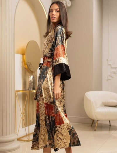Длинный халат шёлковый Mia-Amore KLIMT 4429, Цвет: мультицвет, Размеры: 2XL/3XL, изображение 2