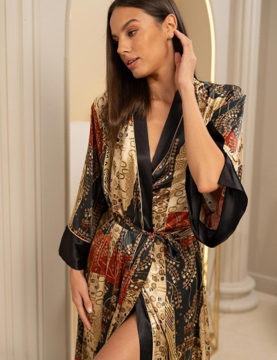 Длинный халат шёлковый Mia-Amore KLIMT 4429, Цвет: мультицвет, Размеры: 2XL/3XL, изображение 4