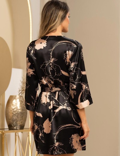 Шёлковый короткий халат Mia-Amore LEILA 4473, Цвет: черный, Размеры: 4XL/5XL, изображение 2